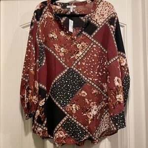 Brown blouse with patchwork design